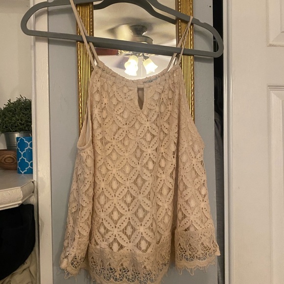 WOMEN BEIGE LACE ISLET SPAGHETTI STRAP Top by Charolette Russe LARGE - Picture 4 of 4